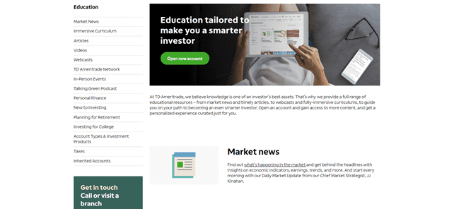 Recensione di TD Ameritrade Sezione educativa Recensione di TD Ameritrade Sezione educativa